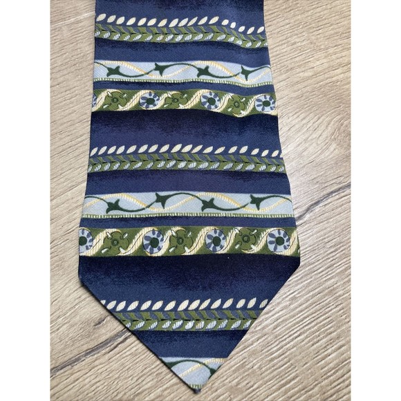 Mens Necktie Silk Made in Italy Zylos George Machado Green/Blue - Picture 1 of 5